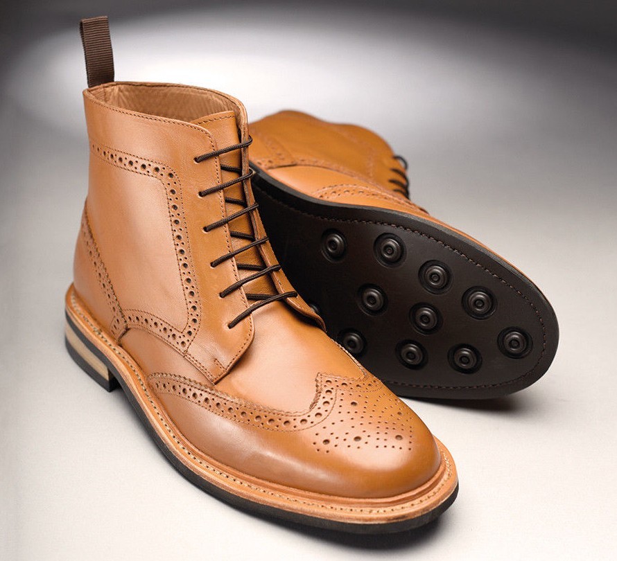 Samuel Windsor Mens Shoes Boots Brown Leather Lace Up Rubber Sole UK Sizes 5-14