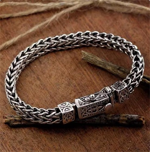 925 Sterling Silver Bracelet Men Vintage Punk Rock Chain