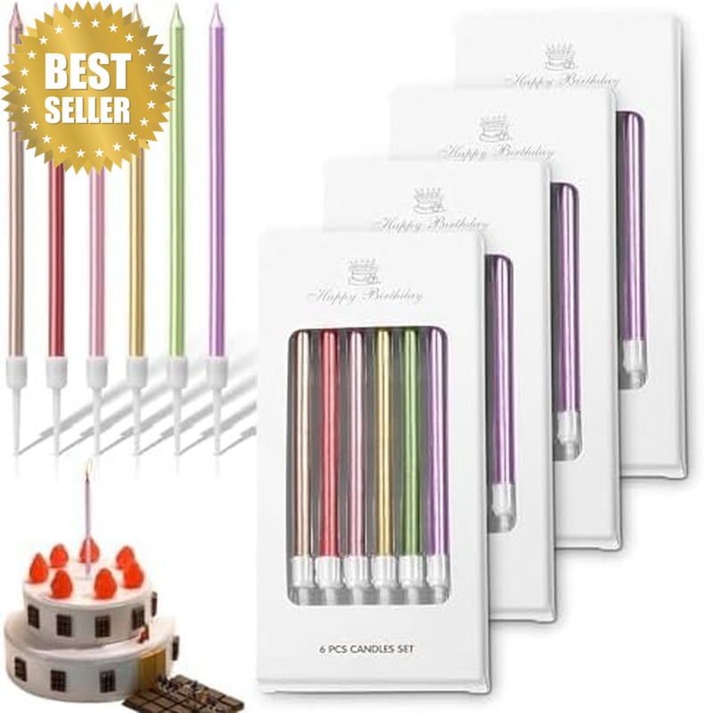 Birthday Cake Candles, 24 Pcs Cake Candles, Long Thin Birthday Candles for Birth