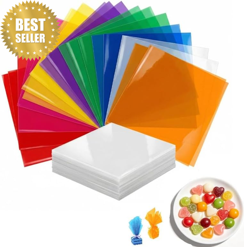 120 Pack Cellophane Sheets, Colorful Transparent Wrap for DIY Crafts, Candy & Gi
