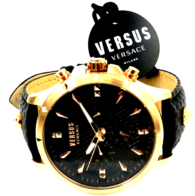 Pre-owned Versace Versus  Mens Chrono Lion Gold 45mm Strap Fashion Watch