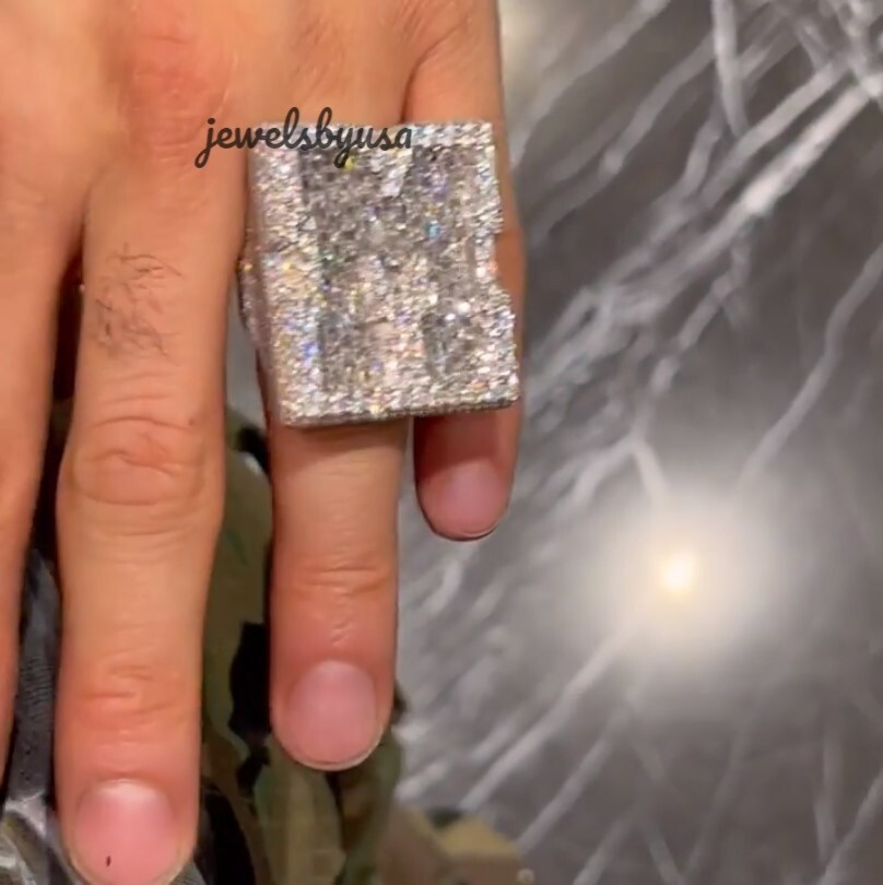 Pre-owned Nsg Buss Down Men's Baguette Simulated Dimond Custom Any One Letter Ring 925 Silver In White