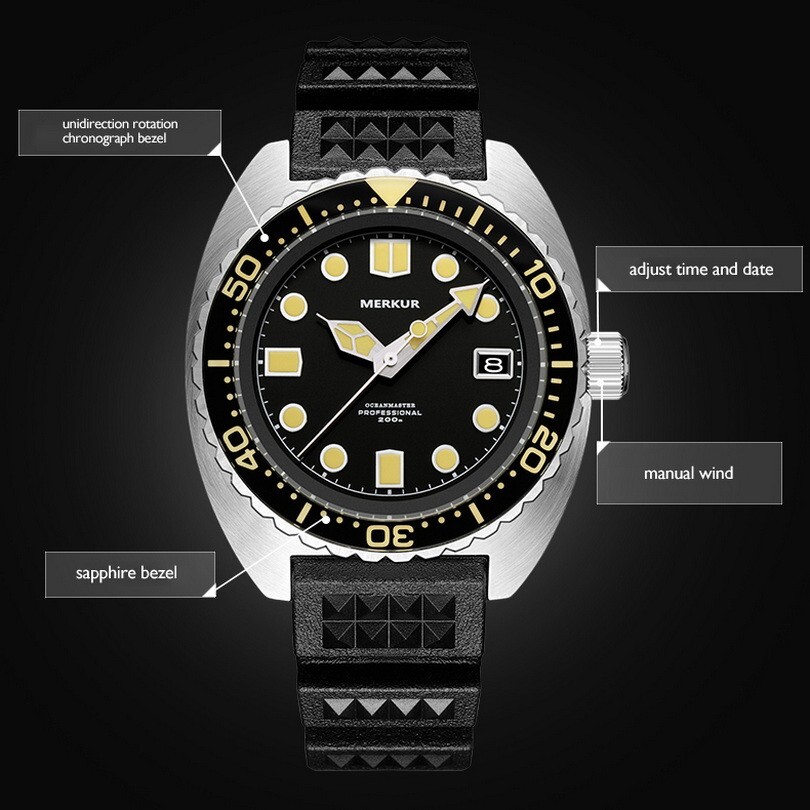 Pre-owned Merkur Men Diver Watch 42mm Military Automatic Mechanical Wristwatch 20amt Sport