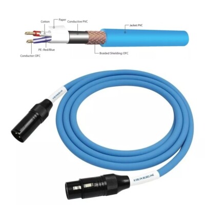 25ft Kirlin Blueline Microphone Cable XLR 3-Pin Male Female 20AWG 7mm/OD Cable