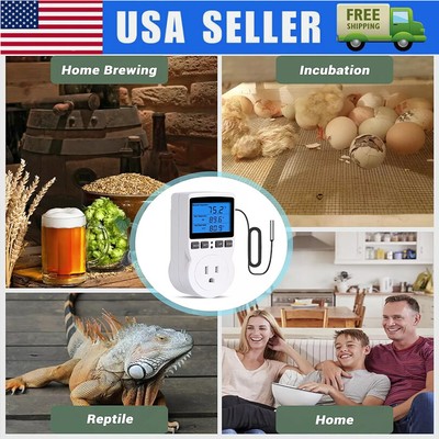 US Digital Thermostat Outlet Plug Temperature Controller Heating Cooling w/Probe