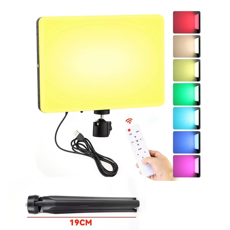 10 Inch RGB LED Video Light Panel Kit with Tripod Remote for Streaming