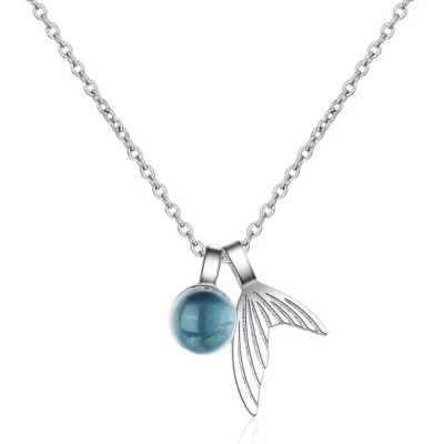 ZARD Mermaid Tail Blue Crystal Charm Pendant Necklace in 925 Sterling Silver