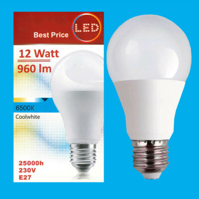 2x 12W LED GLS A60 ES Edison E27 6500K Cool White Lamp Light Bulb 960Lm 230V