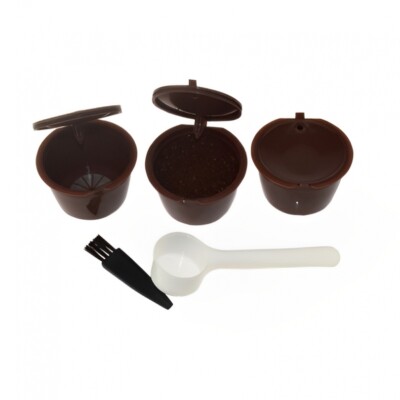 3X Reusable Coffee Capsule Filter Cup+Brush Fit for Nescafe Dolce Gusto Equipped
