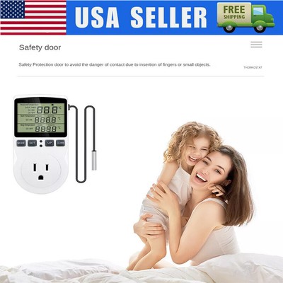 Digital Thermostat Outlet Plug Temperature Controller Heating Cooling with Probe