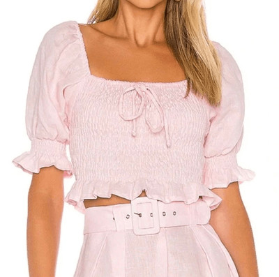 FAITHFULL the brand 100% linen blouse top peasant sz m lavender