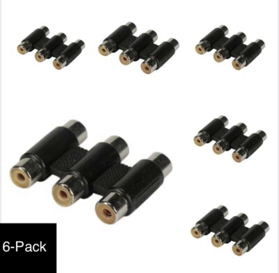 3 RCA Triple Female to Female Inline Coupler Audio Video Adapter Connector 6-pak