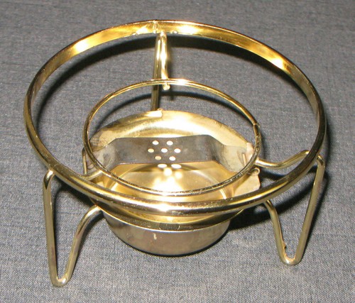 CLEAR GLASS FONDUE MELTING POT w/ STERNO STAND