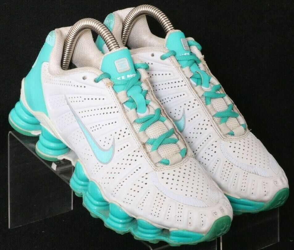 Nike 488344-030 Shox TXL White Blue Leather Lace Up Sneaker