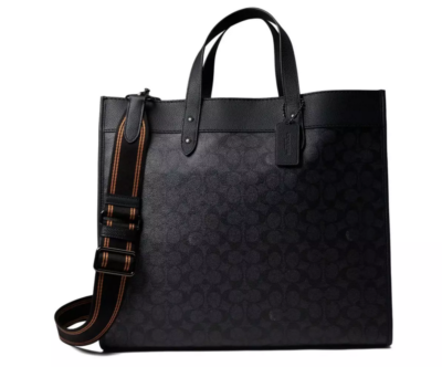 Pre-owned Coach Field Tote 40 Leather Large Black Crossbody Logo Canvas Leather C7674