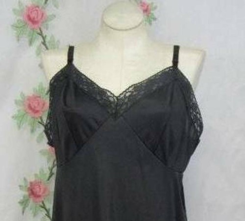 Vintage Vanity Fair Plus Size Slip Size 46 Black Sheer Nylon 38