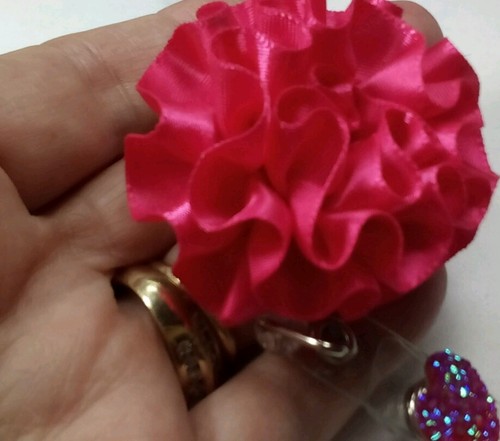 Rose Super Pink Ribbon Flower RhinestoneKay, Retractable ID Badge USA seller
