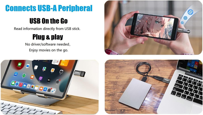 USB C to USB Adapter 4 Pack,High-Speed Data Transfer,USB C Male to USB Female 3.