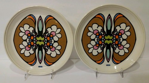 Vintage Iriquois China Peter Max Set of 2 Floral MCM Dinner Plates Syracuse NY