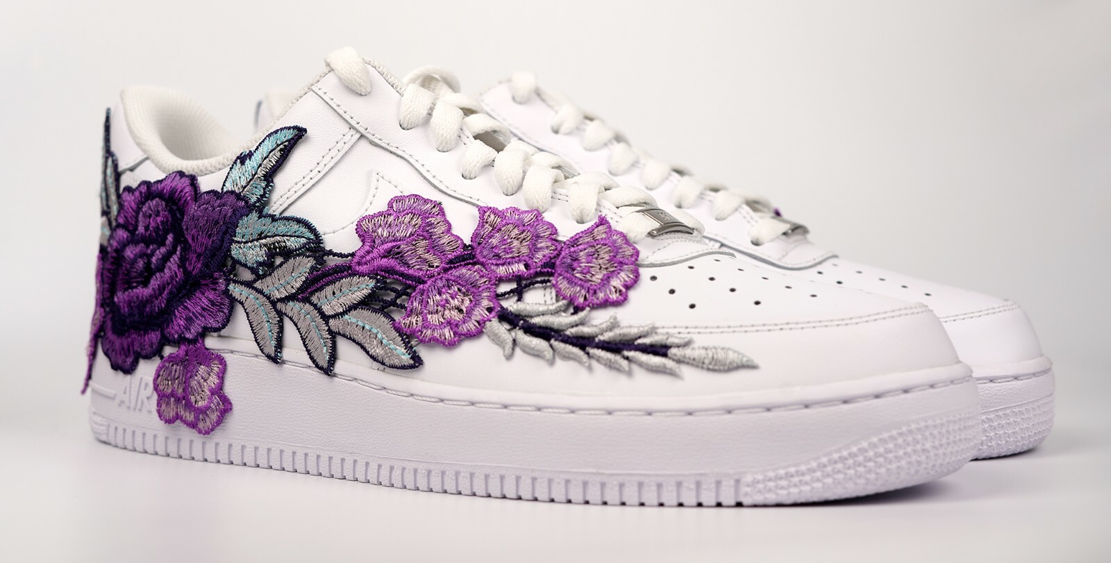 Pre-owned Nike Air Force 1 Custom Purple Rose Flower Floral White Shoes Mens Womens