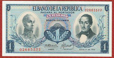 BANCO DE LA REPUBLICA BOGOTA COLOMBIA 1. 5. 1970 1 PESO ORO P-404e CH CU