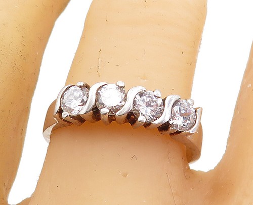SETA 925 Silver Vintage Cubic Zirconia 4 Stone Swirl Band