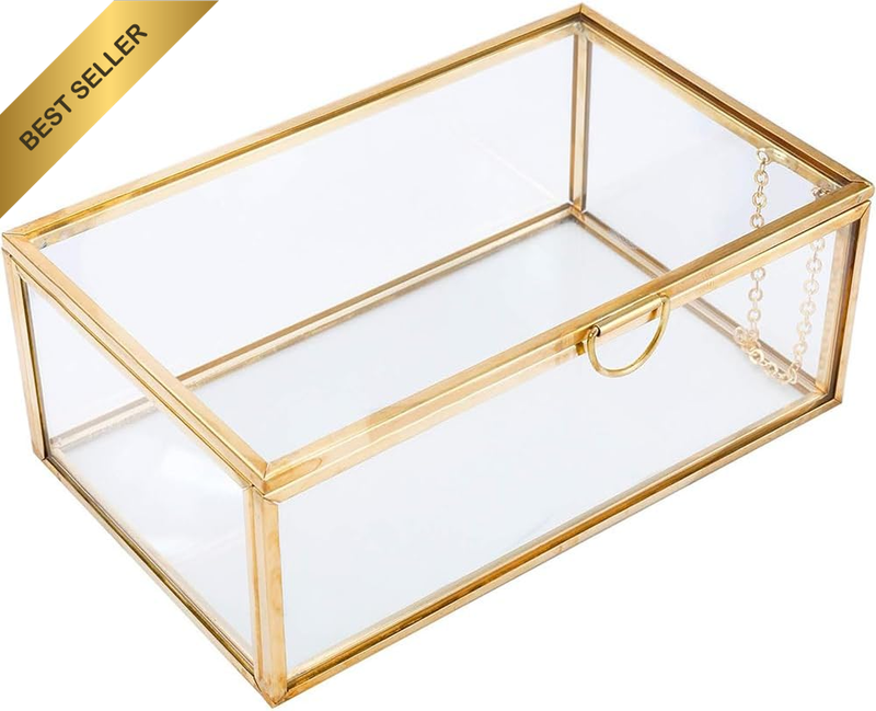 Glass Keepsake Box,Gold Glass Jewelry Case,Desktop Storage Box,Desktop Organizer