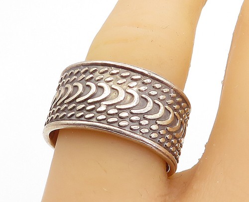 MEXICO 925 Silver Vintage Dark Tone Etched Pattern Band Ring