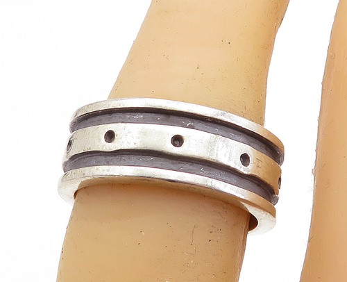 MEXICO 925 Silver Vintage Oxidized Dotted Detail Round Band