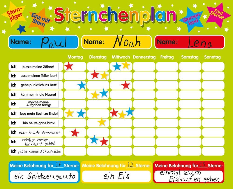 Magnetischer Sternchenplan Belohnungstafel Fur Bis Zu Drei Kinder Feste Tafel Ebay