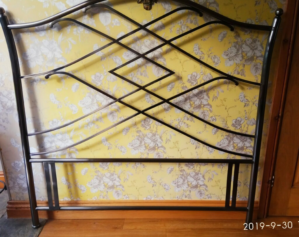 Art Deco metal bed head, standard 4' 6" double in gleaming titanium