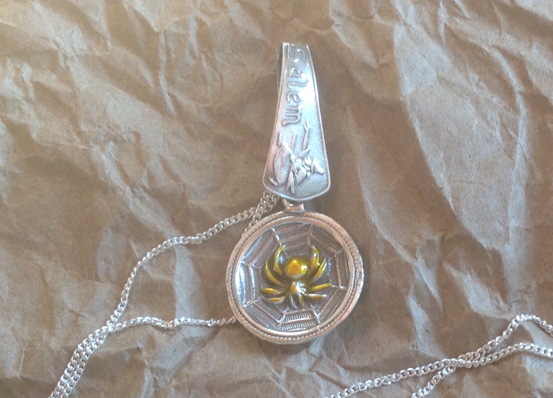 Salem Witch souvenir spider web Sterling Silver Vintage 18