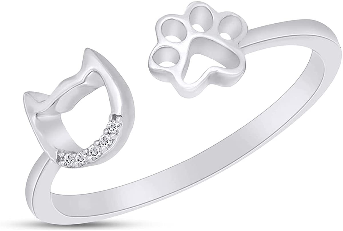 オーダー用 Cat Outline & Dog Paw Print Open Statement Ring Natural