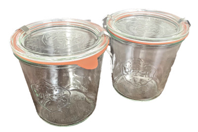 WECK Rundrand Glas 100 Glass Lidded Storage Canning Jars SET OF 2 NEW 3.5 Cups