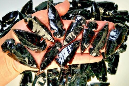 50 pieces Handmade Black Obsidian Arrowheads Spearpoints 1 1/2" to 2"