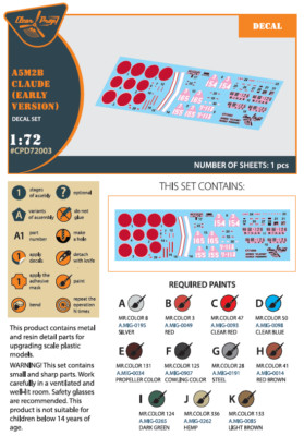 Clear Prop! CPD72003 A5M2b Claude (early version) decal set for CP kit