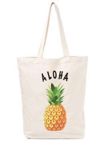 Aloha Hawaiian Pineapple Canvas Reusable Tote Bag Beach Grocery Vacation Luau