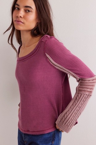 We The Free People Swinging Cable Cuff Thermal Long Sleeve Top XS