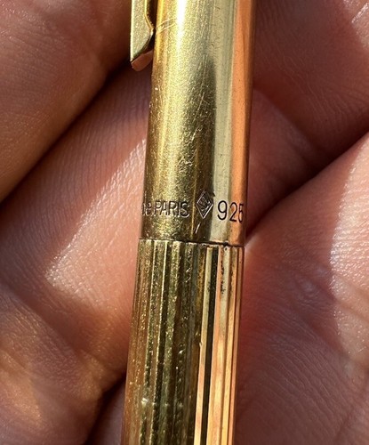 Vtg ST Dupont Classique Ballpoint Pen 925 Sterling Silver Gold Plated Vermeil