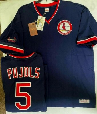 ALBERT PUJOLS ST. LOUIS CARDINALS Mitchell & Ness Navy Jersey Shirt Mens 