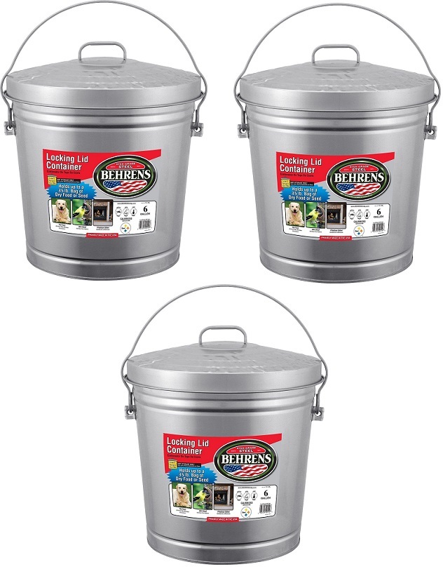 3 ea Behrens 6106 6 Gallon Galvanized Garbage Pail with  Cover & Handle