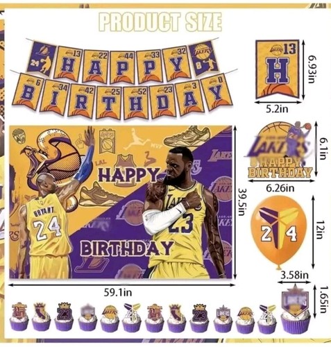 Lakers Kobe Bryant Birthday Party Decorations 51pcs Backdrop Banner Cake Topper