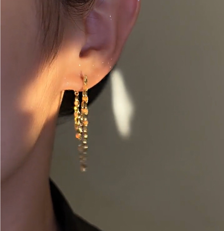 A Pair Sterling Silver Plated Tassel Dangle Drop Stud Earrings Chain Gift S6 View 2