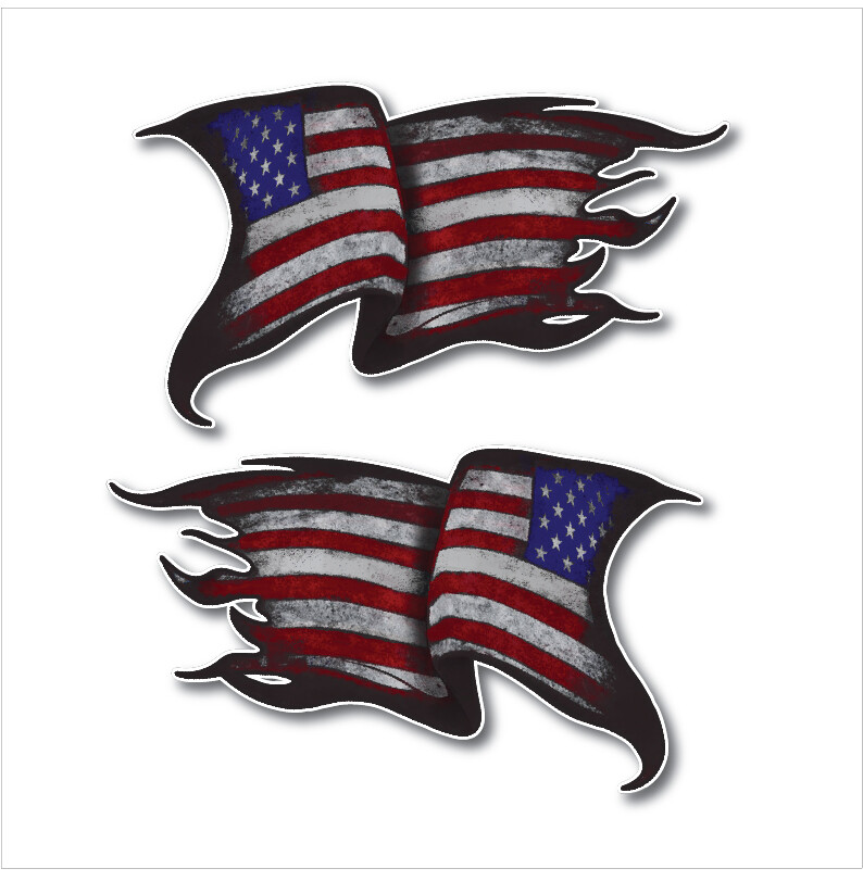 2x USA American Flag Tattered distressed subdued decal bumper sticker car truck