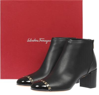 НОВЫЕ ЧЕРНЫЕ КОЖАНЫЕ БОТИНКИ С ЛОГОТИПОМ SALVATORE FERRAGAMO ATRI 11,5 C