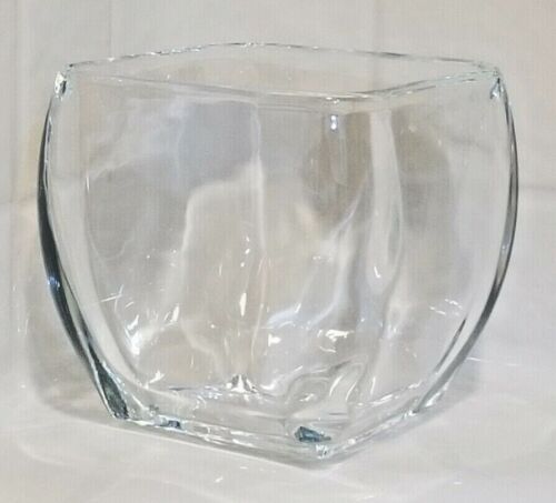 2 Clear Glass Bowls Heavy Candle Holders Or Anything Square Base 4.25" Tall