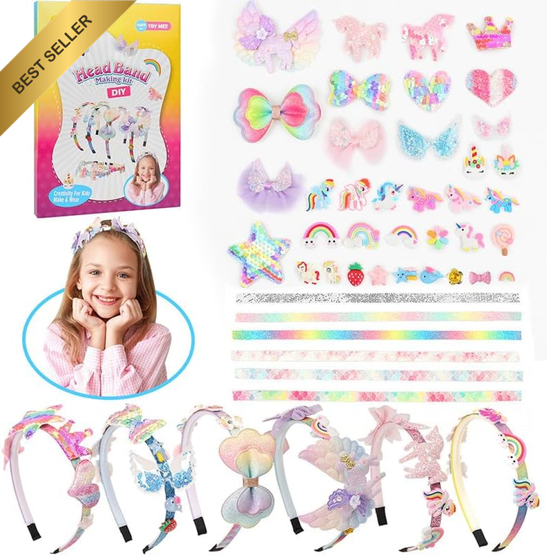 Arts and Crafts Kit for Girls - DIY Headband Making Kit for Girls, 49Pcs Fashion