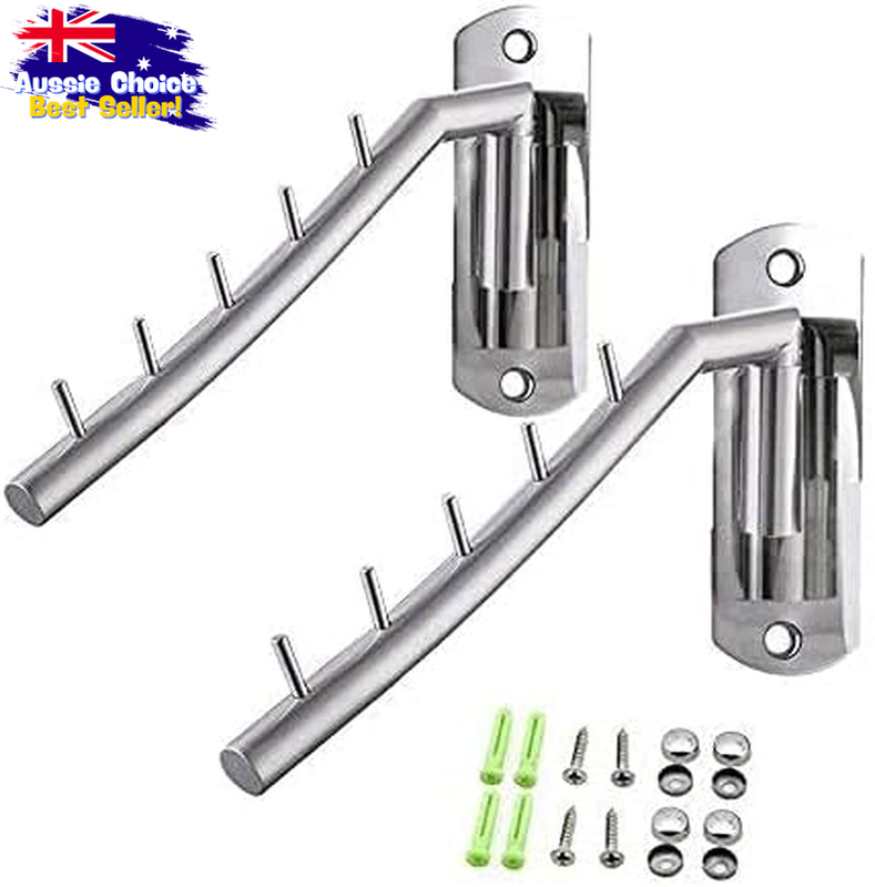 2 Pack Wall Mounted Clothes Hanger, Stainless Steel Folding Hook, Space Saver