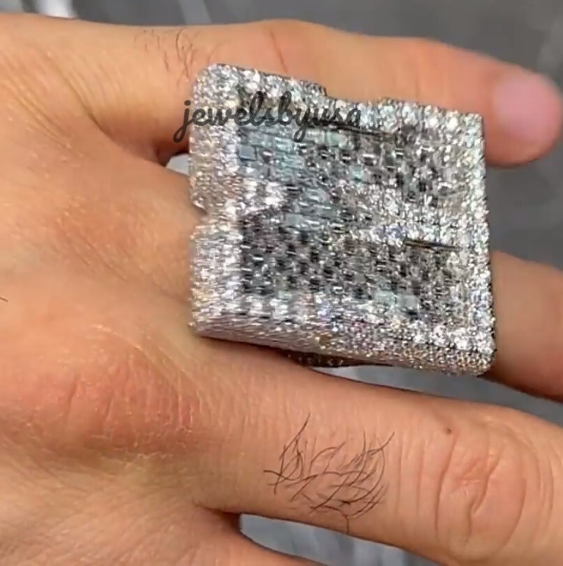 Pre-owned Nsg Buss Down Men's Baguette Simulated Dimond Custom Any One Letter Ring 925 Silver In White