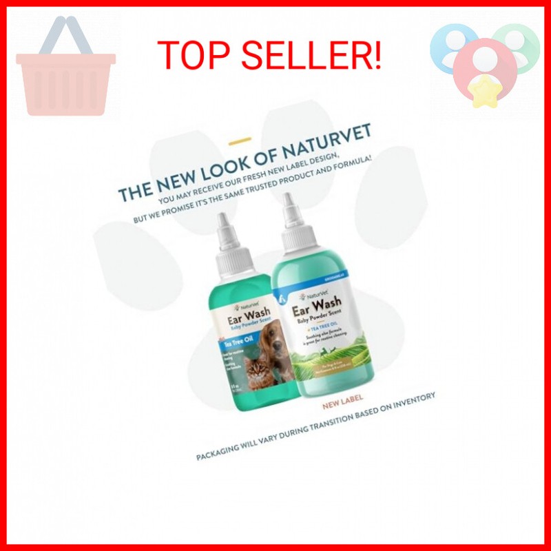 NaturVet Ear Wash with Tea Tree Oil, Aloe, Baby Powder Scent, 8 oz